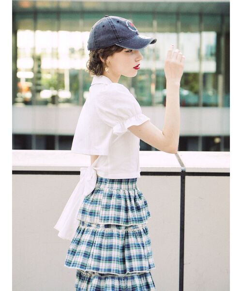 jouetie（ジュエティ）の「バックオープンブラウス（シャツ/ブラウス・レディース・オフホワイト/ブラック/グリーン・MEDIUM）」の7枚目の写真