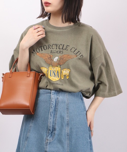 spiritoso（スピリトーゾ）の「spiritoso ピグメントアメリカンイーグルロゴTシャツ（Tシャツ/カットソー・レディース・ブラウン/ホワイト系/カーキ/オレンジ・F）」の3枚目の写真