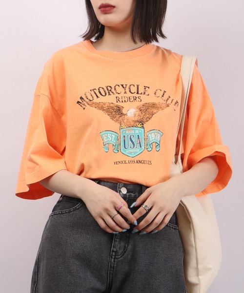 spiritoso（スピリトーゾ）の「spiritoso ピグメントアメリカンイーグルロゴTシャツ（Tシャツ/カットソー・レディース・ブラウン/ホワイト系/カーキ/オレンジ・F）」の4枚目の写真