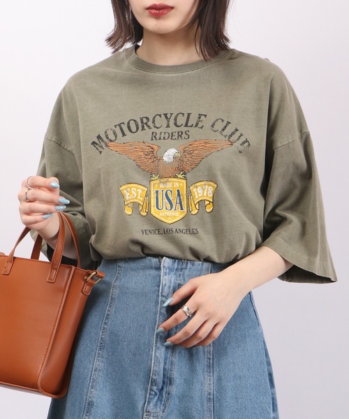 spiritoso（スピリトーゾ）の「spiritoso ピグメントアメリカンイーグルロゴTシャツ（Tシャツ/カットソー・レディース・ブラウン/ホワイト系/カーキ/オレンジ・F）」の7枚目の写真