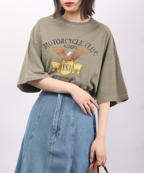 spiritoso（スピリトーゾ）の「spiritoso ピグメントアメリカンイーグルロゴTシャツ（Tシャツ/カットソー・レディース・ブラウン/ホワイト系/カーキ/オレンジ・F）」の8枚目の写真