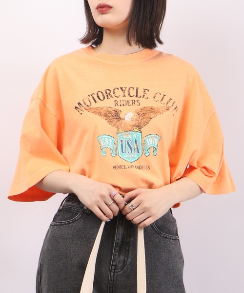 spiritoso（スピリトーゾ）の「spiritoso ピグメントアメリカンイーグルロゴTシャツ（Tシャツ/カットソー・レディース・ブラウン/ホワイト系/カーキ/オレンジ・F）」の14枚目の写真