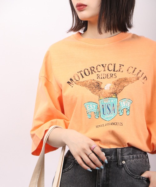 spiritoso（スピリトーゾ）の「spiritoso ピグメントアメリカンイーグルロゴTシャツ（Tシャツ/カットソー・レディース・ブラウン/ホワイト系/カーキ/オレンジ・F）」の13枚目の写真