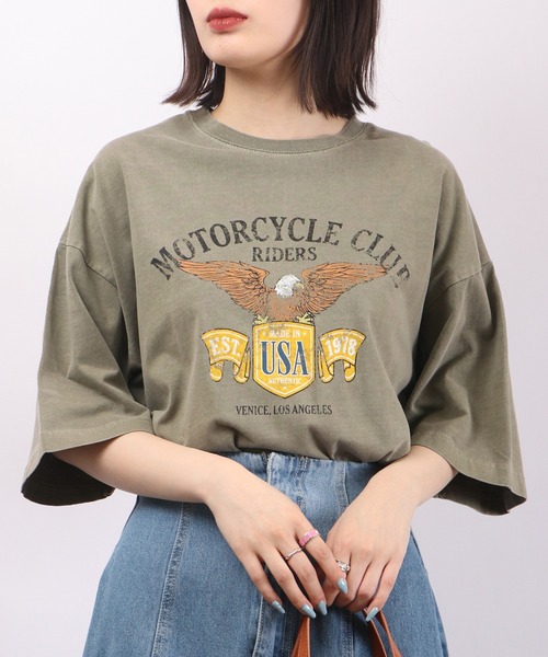 spiritoso（スピリトーゾ）の「spiritoso ピグメントアメリカンイーグルロゴTシャツ（Tシャツ/カットソー・レディース・ブラウン/ホワイト系/カーキ/オレンジ・F）」の6枚目の写真