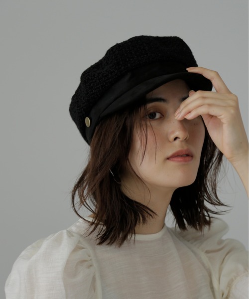 FREE'S MART（フリーズマート）の「◆ツイードマリンキャスケット（キャスケット・レディース・ブラック/ベージュ・ﾌﾘ-）」の3枚目の写真