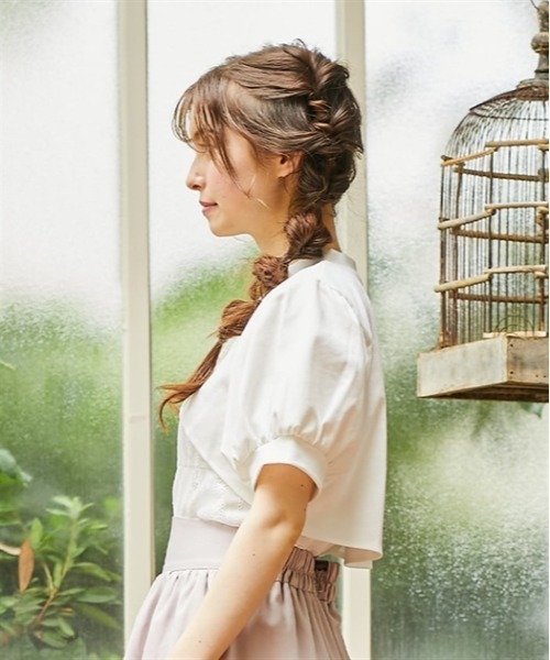 axes femme POETIQUE(アクシーズファムポエティック)の「カットボレロ付ノースリプルオーバー(Tシャツ/カットソー・レディース・グリーン/ブラック/キナリ・MEDIUM)」の4枚目の写真