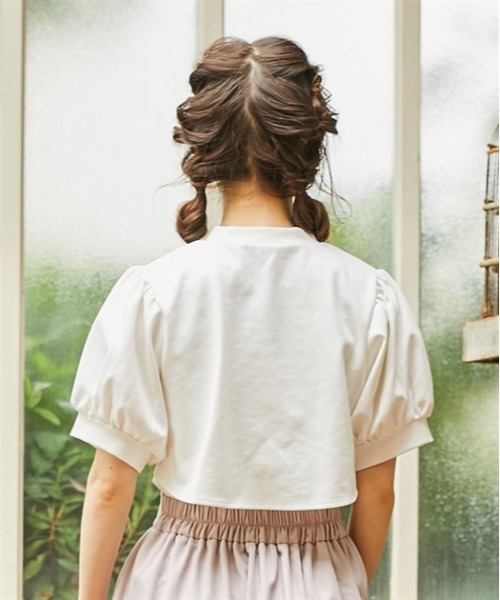 axes femme POETIQUE(アクシーズファムポエティック)の「カットボレロ付ノースリプルオーバー(Tシャツ/カットソー・レディース・グリーン/ブラック/キナリ・MEDIUM)」の5枚目の写真