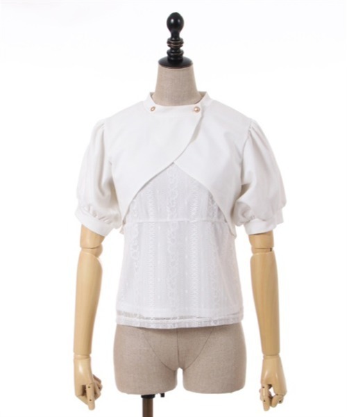 axes femme POETIQUE(アクシーズファムポエティック)の「カットボレロ付ノースリプルオーバー(Tシャツ/カットソー・レディース・グリーン/ブラック/キナリ・MEDIUM)」の6枚目の写真