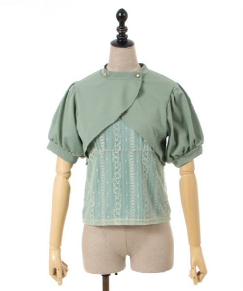 axes femme POETIQUE(アクシーズファムポエティック)の「カットボレロ付ノースリプルオーバー(Tシャツ/カットソー・レディース・グリーン/ブラック/キナリ・MEDIUM)」の15枚目の写真