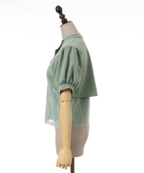 axes femme POETIQUE(アクシーズファムポエティック)の「カットボレロ付ノースリプルオーバー(Tシャツ/カットソー・レディース・グリーン/ブラック/キナリ・MEDIUM)」の16枚目の写真