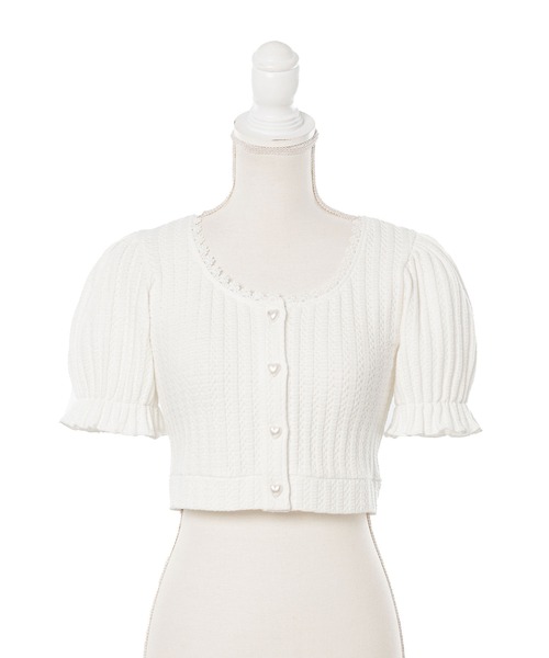 DearMyLoveRose（ディアマイラブローズ）の「ハートボタンクロップドリブカーディガントップス（Tシャツ/カットソー・レディース・ブラック/ベビーピンク/ブルー/ホワイト/ライトグリーン/イエロー/ラベンダー・MEDIUM/X-LARGE/LARGE/XX-LARGE）」の8枚目の写真