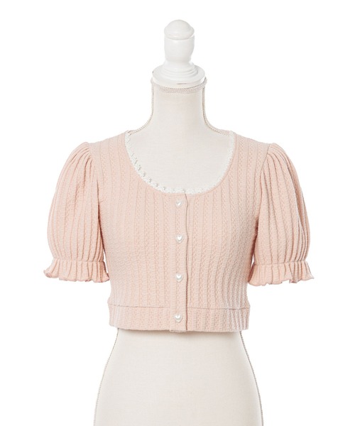 DearMyLoveRose（ディアマイラブローズ）の「ハートボタンクロップドリブカーディガントップス（Tシャツ/カットソー・レディース・ブラック/ベビーピンク/ブルー/ホワイト/ライトグリーン/イエロー/ラベンダー・MEDIUM/X-LARGE/LARGE/XX-LARGE）」の9枚目の写真