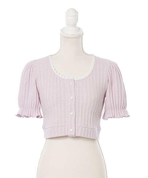 DearMyLoveRose（ディアマイラブローズ）の「ハートボタンクロップドリブカーディガントップス（Tシャツ/カットソー・レディース・ブラック/ベビーピンク/ブルー/ホワイト/ライトグリーン/イエロー/ラベンダー・MEDIUM/X-LARGE/LARGE/XX-LARGE）」の10枚目の写真