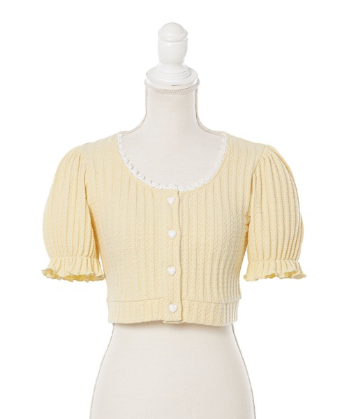 DearMyLoveRose（ディアマイラブローズ）の「ハートボタンクロップドリブカーディガントップス（Tシャツ/カットソー・レディース・ブラック/ベビーピンク/ブルー/ホワイト/ライトグリーン/イエロー/ラベンダー・MEDIUM/X-LARGE/LARGE/XX-LARGE）」の11枚目の写真