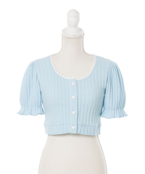 DearMyLoveRose（ディアマイラブローズ）の「ハートボタンクロップドリブカーディガントップス（Tシャツ/カットソー・レディース・ブラック/ベビーピンク/ブルー/ホワイト/ライトグリーン/イエロー/ラベンダー・MEDIUM/X-LARGE/LARGE/XX-LARGE）」の13枚目の写真