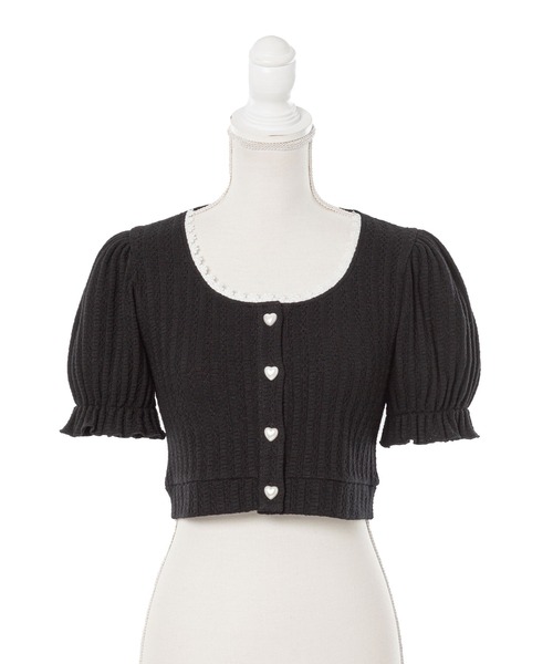 DearMyLoveRose（ディアマイラブローズ）の「ハートボタンクロップドリブカーディガントップス（Tシャツ/カットソー・レディース・ブラック/ベビーピンク/ブルー/ホワイト/ライトグリーン/イエロー/ラベンダー・MEDIUM/X-LARGE/LARGE/XX-LARGE）」の14枚目の写真