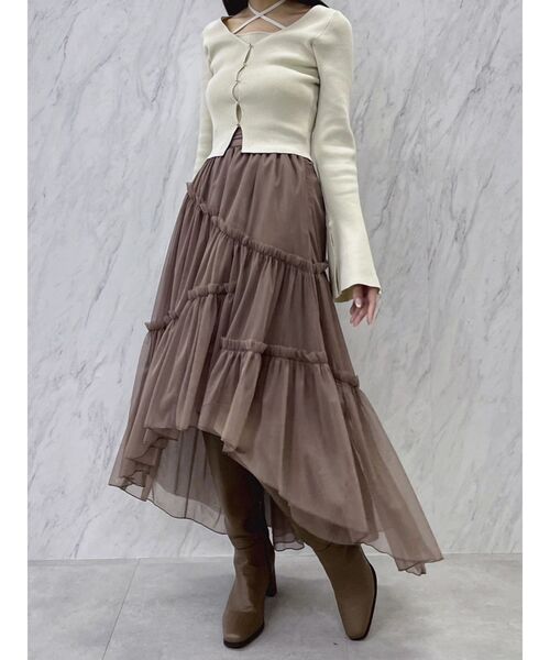 dazzlin（ダズリン）の「チビフリチュールボリュームスカート（スカート・レディース・ブラウン/アイボリー/チャコールグレー・FREE）」の3枚目の写真