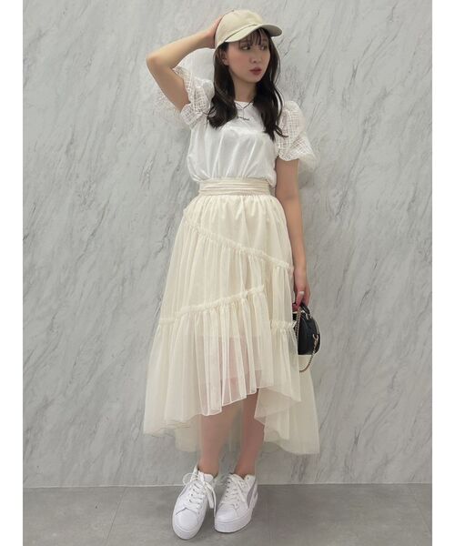 dazzlin（ダズリン）の「チビフリチュールボリュームスカート（スカート・レディース・ブラウン/アイボリー/チャコールグレー・FREE）」の5枚目の写真