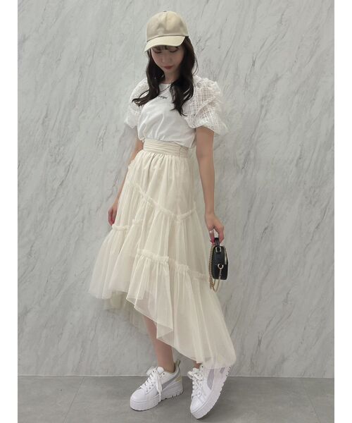 dazzlin（ダズリン）の「チビフリチュールボリュームスカート（スカート・レディース・ブラウン/アイボリー/チャコールグレー・FREE）」の6枚目の写真