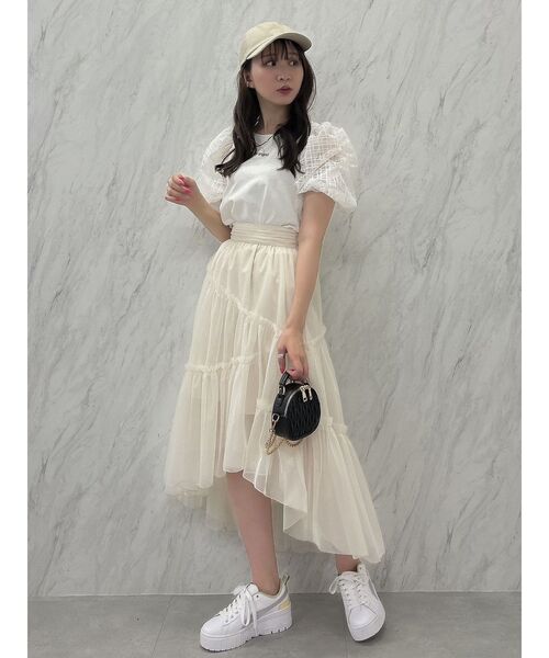 dazzlin（ダズリン）の「チビフリチュールボリュームスカート（スカート・レディース・ブラウン/アイボリー/チャコールグレー・FREE）」の8枚目の写真
