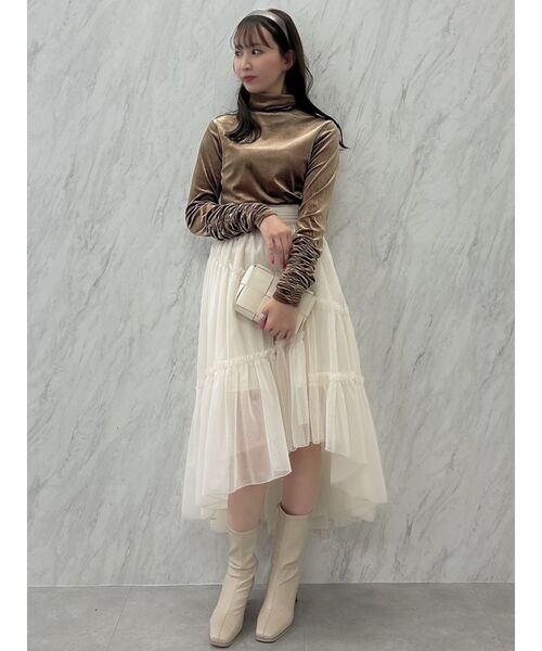 dazzlin（ダズリン）の「チビフリチュールボリュームスカート（スカート・レディース・ブラウン/アイボリー/チャコールグレー・FREE）」の9枚目の写真