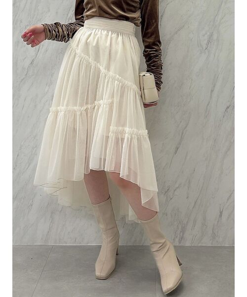 dazzlin（ダズリン）の「チビフリチュールボリュームスカート（スカート・レディース・ブラウン/アイボリー/チャコールグレー・FREE）」の10枚目の写真