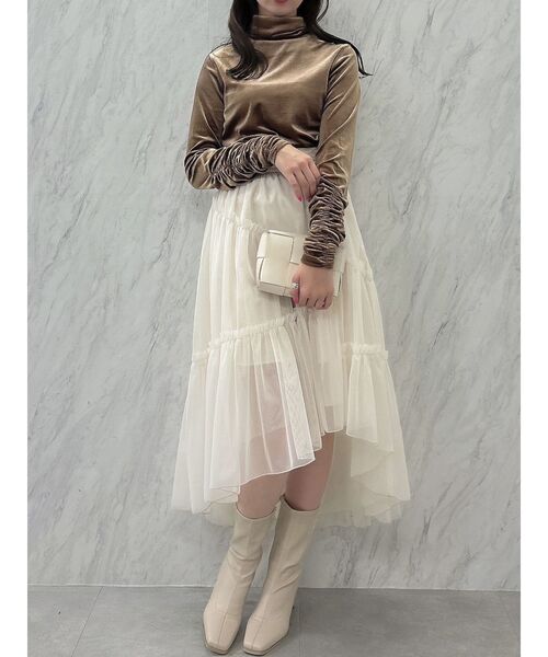 dazzlin（ダズリン）の「チビフリチュールボリュームスカート（スカート・レディース・ブラウン/アイボリー/チャコールグレー・FREE）」の12枚目の写真