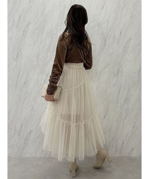 dazzlin（ダズリン）の「チビフリチュールボリュームスカート（スカート・レディース・ブラウン/アイボリー/チャコールグレー・FREE）」の13枚目の写真