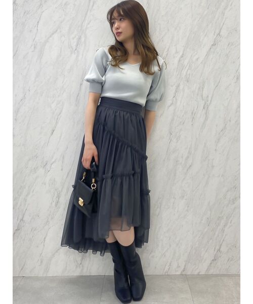 dazzlin（ダズリン）の「チビフリチュールボリュームスカート（スカート・レディース・ブラウン/アイボリー/チャコールグレー・FREE）」の18枚目の写真