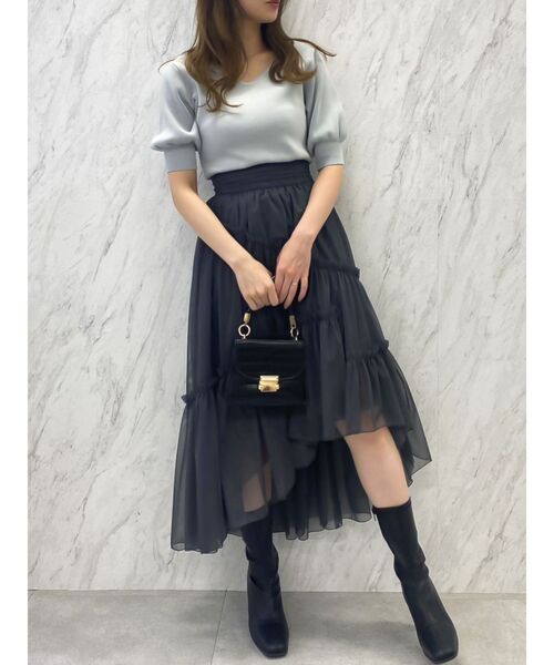 dazzlin（ダズリン）の「チビフリチュールボリュームスカート（スカート・レディース・ブラウン/アイボリー/チャコールグレー・FREE）」の19枚目の写真