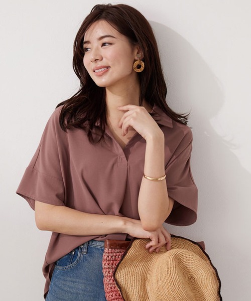 BELLUNA(ベルーナ)の「イージーケア!スキッパーデザインシャツ(チュニック・レディース・ベージュ/カーキ/ブルー/ローズ・LARGE/MEDIUM/X-LARGE)」の4枚目の写真