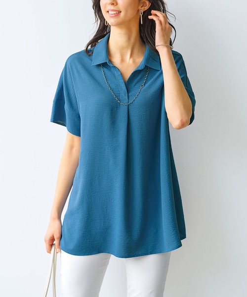 BELLUNA(ベルーナ)の「イージーケア!スキッパーデザインシャツ(チュニック・レディース・ベージュ/カーキ/ブルー/ローズ・LARGE/MEDIUM/X-LARGE)」の3枚目の写真