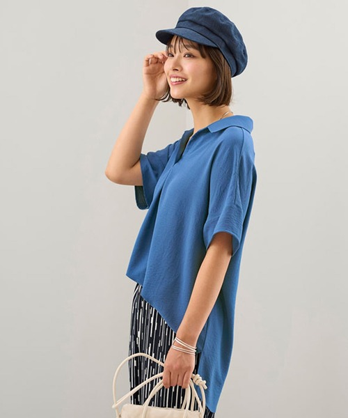 BELLUNA(ベルーナ)の「イージーケア!スキッパーデザインシャツ(チュニック・レディース・ベージュ/カーキ/ブルー/ローズ・LARGE/MEDIUM/X-LARGE)」の9枚目の写真