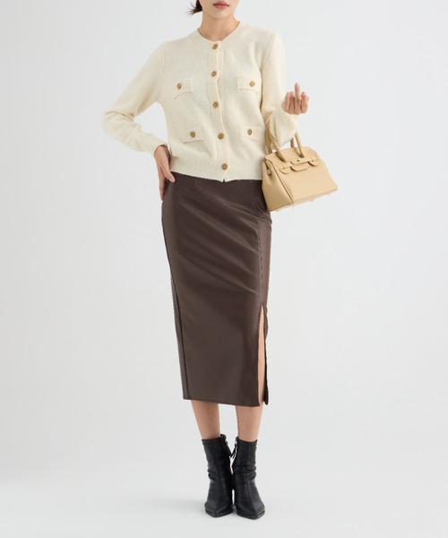 セール】フロントスリット入りフェイクレザースカート（スカート