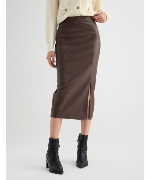 セール】フロントスリット入りフェイクレザースカート（スカート