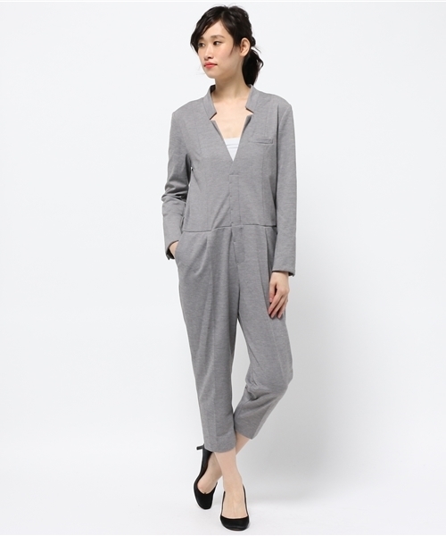 OUTLET（アウトレット）の「【CAPRICIEUX LE'MAGE】テーラー風ロンパース（サロペット/オーバーオール・レディース・ブラック/ライトグレー・FREE）」の2枚目の写真