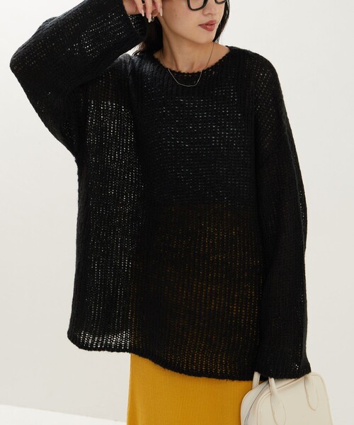 【美品】SHAREEF シャギーニット　プルオーバー　ブラック　S レディース シャギーニットプルオーバー（Shoko×SUREVE