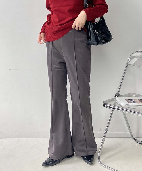 AS KNOW AS plus（アズノゥアズプラス）の「☆センターライン シームストレッチフレアパンツ（スラックス・レディース・ブラック/カーキ/ライトベージュ/チャコールグレー/ブラウン・FREE）」の2枚目の写真