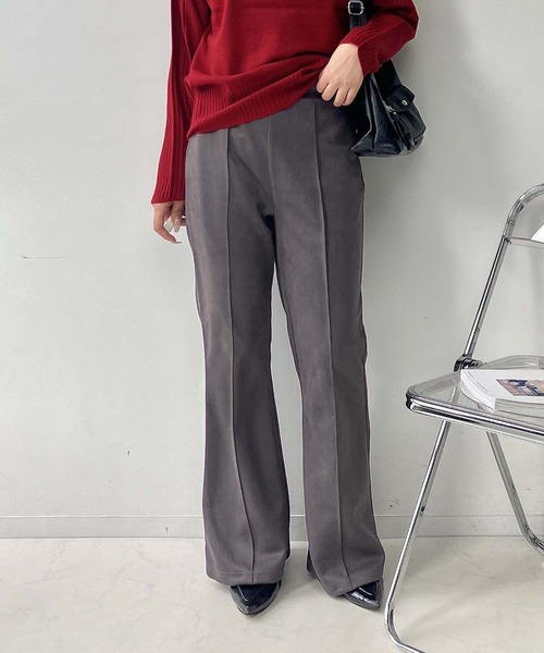 AS KNOW AS plus（アズノゥアズプラス）の「☆センターライン シームストレッチフレアパンツ（スラックス・レディース・ブラック/カーキ/ライトベージュ/チャコールグレー/ブラウン・FREE）」の6枚目の写真