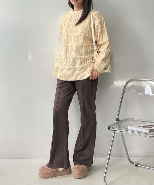 AS KNOW AS plus（アズノゥアズプラス）の「☆センターライン シームストレッチフレアパンツ（スラックス・レディース・ブラック/カーキ/ライトベージュ/チャコールグレー/ブラウン・FREE）」の22枚目の写真