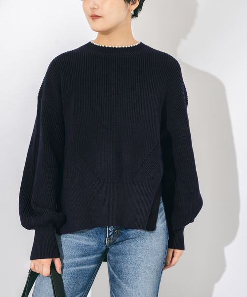 journal standard L'essage（ジャーナルスタンダードレサージュ）の「パールツキ畦プルオーバー（ニット/セーター・レディース・ネイビー/チャコールグレー・FREE）」の2枚目の写真