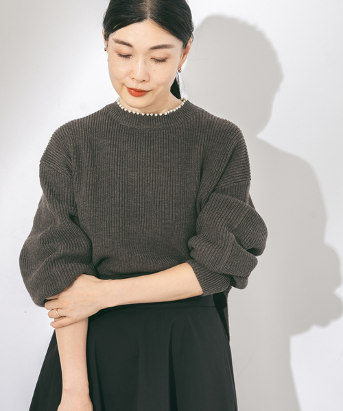 journal standard L'essage（ジャーナルスタンダードレサージュ）の「パールツキ畦プルオーバー（ニット/セーター・レディース・ネイビー/チャコールグレー・FREE）」の8枚目の写真