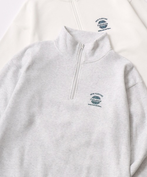 Lazar（ラザル）の「Lazar 別注 Ball/Dice/Globe/Couple/Heart Half Zip Sweat/オーバーサイズ 裏起毛 ワンポイント刺繍 ハーフジップ スウェット トレーナー/長袖 トップス プルオーバー/レディース メンズ（スウェット・メンズ・グレー系その他4/ホワイト系その他4/ホワイト系その他5/ブラック系その他5/ホワイト系その他3/ブラック/アッシュグレー/ブラック系その他2/ホワイト系その他/ブラック系その他4/ブラック系その他/グレー系その他2/グレー系その他/ホワイト/グレー系その他3/ホワイト系その他2/グレー系その他5/ブラック系その他3/ホワイト系その他6/ホワイト系その他7/グレー系その他6/グレー系その他7/ブラック系その他6/ブラック系その他7/ブラック系/グレー系/ホワイト系・LL/L/M）」の21枚目の写真