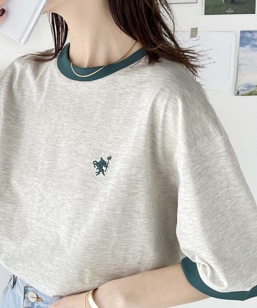Java(ジャバ)の「《Javaジャバコラボ》大人の上質Tシャツ。オーガニックコットンリンガー刺繍Tシャツ(Tシャツ/カットソー・レディース・オートミール/ベージュ/杢グレー/ホワイト・SMALL/MEDIUM/LARGE/X-LARGE)」の4枚目の写真