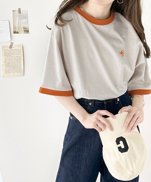 Java(ジャバ)の「《Javaジャバコラボ》大人の上質Tシャツ。オーガニックコットンリンガー刺繍Tシャツ(Tシャツ/カットソー・レディース・オートミール/ベージュ/杢グレー/ホワイト・SMALL/MEDIUM/LARGE/X-LARGE)」の3枚目の写真
