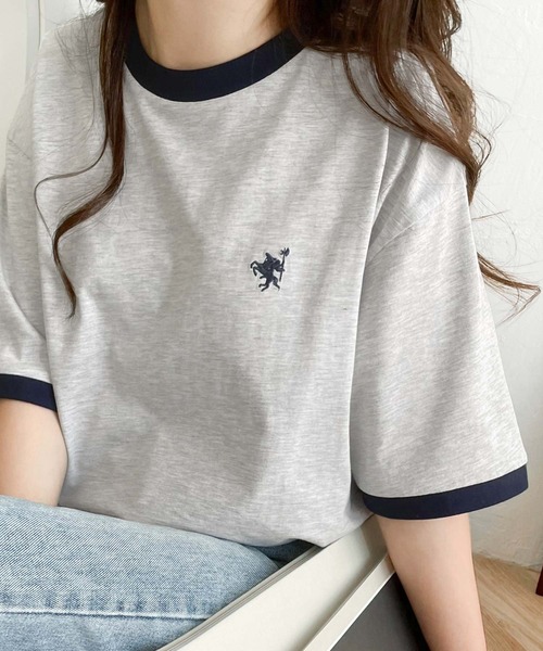 Java(ジャバ)の「《Javaジャバコラボ》大人の上質Tシャツ。オーガニックコットンリンガー刺繍Tシャツ(Tシャツ/カットソー・レディース・オートミール/ベージュ/杢グレー/ホワイト・SMALL/MEDIUM/LARGE/X-LARGE)」の1枚目の写真