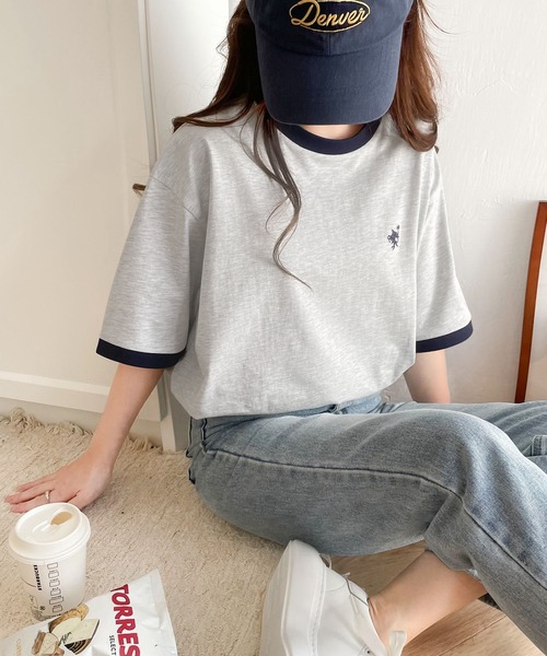 Java(ジャバ)の「《Javaジャバコラボ》大人の上質Tシャツ。オーガニックコットンリンガー刺繍Tシャツ(Tシャツ/カットソー・レディース・オートミール/ベージュ/杢グレー/ホワイト・SMALL/MEDIUM/LARGE/X-LARGE)」の6枚目の写真