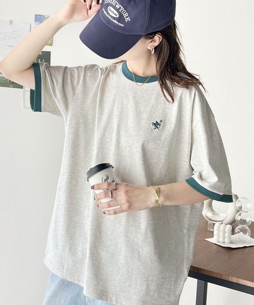 Java(ジャバ)の「《Javaジャバコラボ》大人の上質Tシャツ。オーガニックコットンリンガー刺繍Tシャツ(Tシャツ/カットソー・レディース・オートミール/ベージュ/杢グレー/ホワイト・SMALL/MEDIUM/LARGE/X-LARGE)」の8枚目の写真