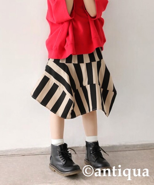 antiqua（アンティカ）の「ストライプ柄パネルスカート（スカート・キッズ・ブラック・120/130/140/150/160）」の22枚目の写真