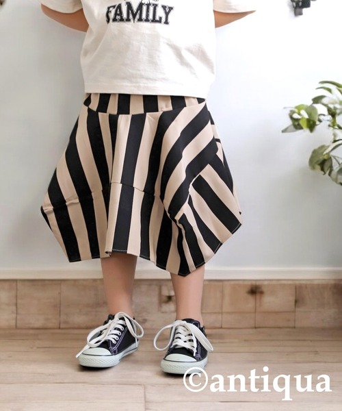 antiqua（アンティカ）の「ストライプ柄パネルスカート（スカート・キッズ・ブラック・120/130/140/150/160）」の16枚目の写真